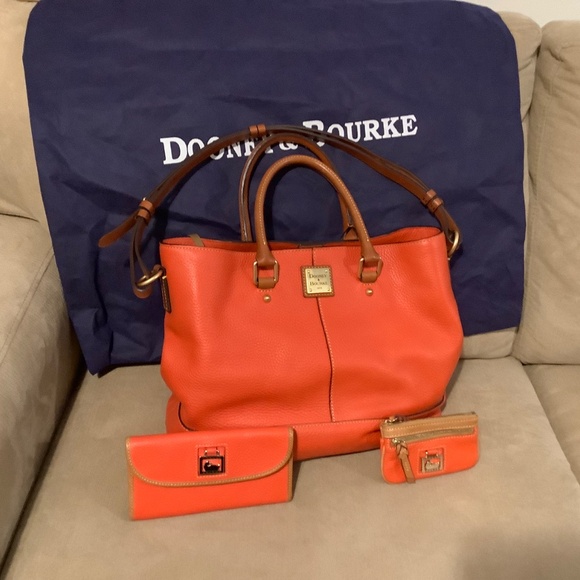 Dooney and Burke Chelsea Shopper Satchel, Wallet, Coin Purse in Geranium Orange - Picture 4 of 5